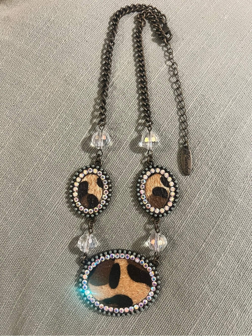 Plunder Leopard Print Pendant Necklace with Crystal Bead Accents - Picture 3 of 5